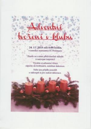 Adventní tvoření  v klubu,  sobota 24.11. od 14 hodin