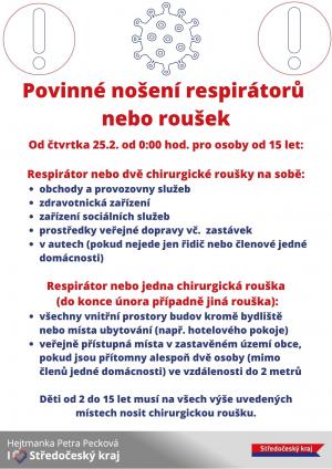 Povinné nošení  respirátorů nebo roušek 