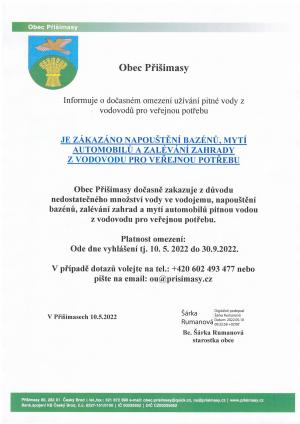 Omezení užívání pitné vody z vodovodu