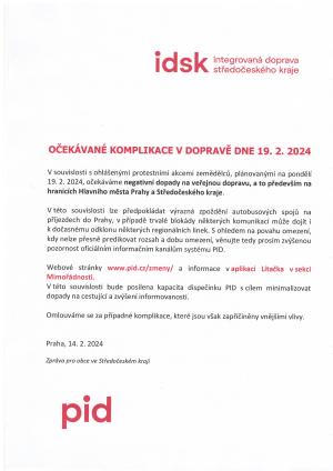 Leták - komplikace v dopravě 19.2.2024