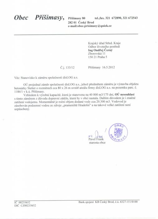 Stanovisko k záměru společnosti disLOG a.s.