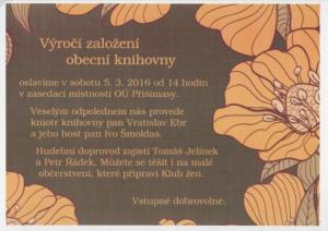 Zveme Vás na výročí založení obecní knihovny,