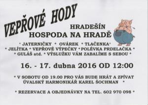 Vepřové hody na Hradešíně 16. - 17. 4. 2016 od 12 hodin