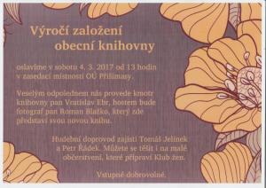 Výročí založení obecní knihovny oslavíme v sobotu 4.3.2017 od 13 hodin