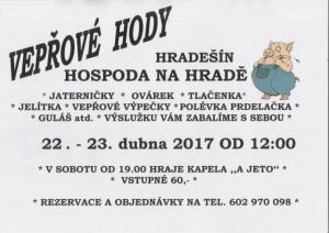 Pozvánka na vepřové hody Hradešín HOSPODA NA HRADĚ 22.-23.4.2017