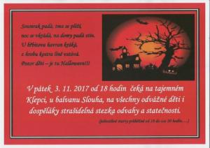 Pozvánka na strašidelnou stezku odvahy na Klepec 3.11.2017 (18 - 20 hodin)