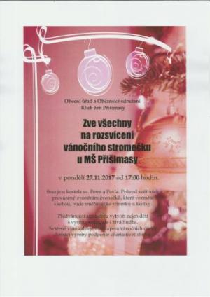 Pozvánka na rozsvícení vánočního stromečku - pondělí 27.11. od 17 hodin