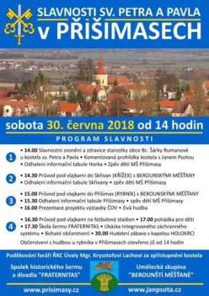 SLAVNOSTI SV. PETRA A PAVLA V PŘIŠIMASECH, sobota 30.6.2018 od 14 hodin