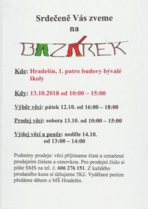 BAZÁREK, Hradešín 13.10.2018 10:00 - 15:00 hodin