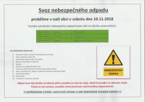 SVOZ NEBEZPEČNÉHO A VELKOOBJEMOVÉHO ODPADU - sobota 10.11.2018